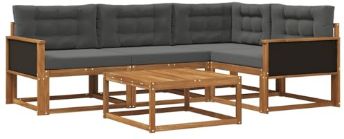 vidaXL Outdoor-Sofagarnitur mit Kissen 5 pcs Natur und Anthrazit, Akazienholz Sofa, modernes Outdoor-Möbel, stylische Sectional-Garnitur, wetterfeste Terrasse, Garten Sitzgruppe