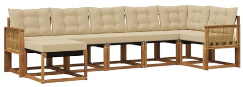 vidaXL Outdoor-Sofagarnitur mit Kissen 7 pcs Natur und Beige, Moderne Loungemöbel für draußen, wetterfestes Sofa, Bequeme Sitzgelegenheit, minimalistisches Gartenmöbel