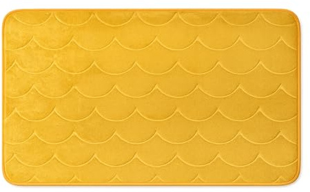 Badezimmerteppich mit Memoryschaum in Wellenoptik – Gelb, 50x80 cm | rechteckige Badematte, angenehmes Laufgefühl – waschbar bei 30° – rutschfest, saugfähig, pflegeleicht – Seaside No.64