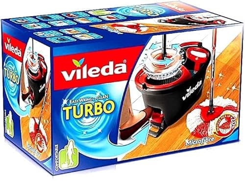 Vileda Turbo EasyWring & Clean - Juego Completo de fregona con Cubo y centrifugadora de Potencia y 6 Cabezales de Repuesto Turbo