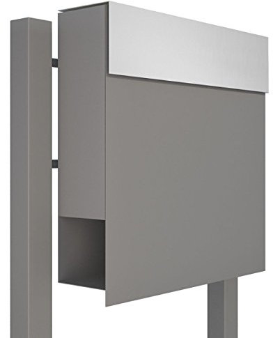 Standbriefkasten mit Zeitungsfach, Design Briefkasten Manhattan Stand Grau Metallic/Edelstahl - Bravios