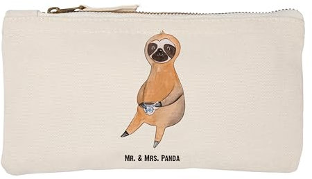 Mr. & Mrs. Panda Schminktasche Faultier Kaffee Größe S Klein - Geschenk, Faultier Deko, Schlamperetui, Faultiere, Kosmetiktasche, Makeup,