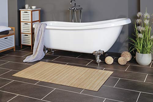 Rutschfeste, hygienische und nachhaltige Badematte Grand aus Bambus von DE-COmmerce I Fussmatte Badteppich Bambusmatte Duschmatte Badezimmermatte Bamboo Badematte Badvorleger Pure 40 x 50 cm