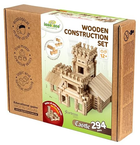 Igroteco® Bausatz aus umweltfreundlichem Eichenholz | Serie Forteresse | Bausteine aus Eichenholz |unlackiert und unbemalt | Holzspielzeug aus Eiche (Castle)