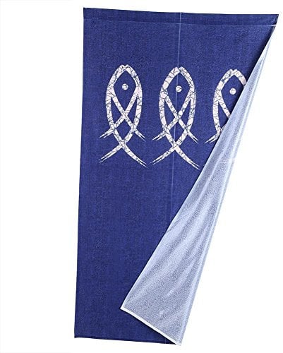 Japanese Noren Doorway Curtain Fish Printed, Kitchen Curtain Indigo Tapestry Bedroom and Bathroom Curtains, Blue, 150 x 85cm
