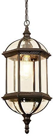 Outdoor High Light Glass Ceiling Pendant Light Victorian Aluminum E27 Patio Exterior Waterproof Hanging Lamp Rural Landscape Adjustable Droplight Lantern Villa Porch Terrace Fence Chandelier