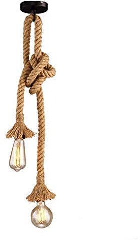 Modrad Double-tête Chanvre Corde Vintage Suspendu Pendentif Lumière, Plafonnier design Industriel Rétro Pays Style Plafonnier Parfait Pour Salle À Manger Restaurant Bar
