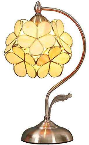 Bieye L30754 lampe de table en verre teinté à la fleur de cerisier de style Tiffany avec 21cm de large abat-jour base en laiton vintage, 42cm de hauteur (Crème)