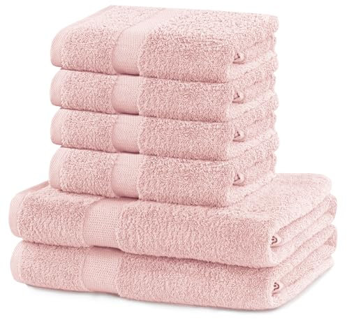 DecoKing 6er Set Baumwolle Qualität 525g/m² 4 Handtücher 50x100 cm und 2 Badetücher 70x140 cm Hellrosa rosa saugfähig Marina