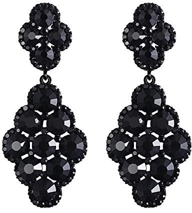 EVER FAITH Damen Ohrringe Hochzeit Braut Rhombus Strass Kristall Hohl Kronleuchter Ohrhänger Schwarz
