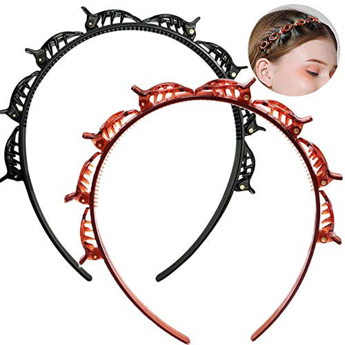 Bangs Hairpin,Double Bangs coiffure épingle à cheveux,Braid Hairband, serre-tête de bande de cerceau de cheveux pour femmes avec pince de torsion d'outil de tresse de cheveux de dent (Noir marron)