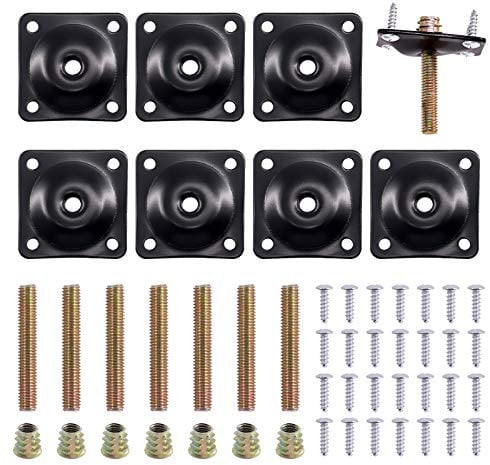 Keadic 8 Sets M8 Leg Mounting Plates, Furniture Leg Attachment Plates T-Plate Sofa Legs with Hanger Bolts for Furniture Sofas Couches Seats (Black)
