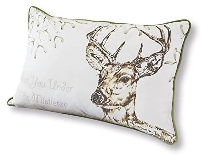 Loberon Kissenhülle Binche, mit festlichem Hirsch-Print, farblich abgesetzter Keder, weihnachtliche Textilien, Weihnachtsstimmung, Weihnachtsdeko, Weihnachten, Baumwolle, weiß/braun