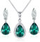 Smaragd Tropfen Schmuckset 925 Sterling Silber Damen Kette Ohrring Halskette Anhänger Ohrstecker Geschenk Verpackung 40+5CM Kettenlänge Geschenke für Party/Jahrestag/Geburtstag