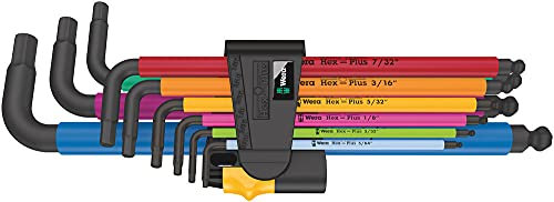 Wera 05022640001 950/9 Hex-Plus Multicolour Imperial 2, Winkelschlüsselsatz, zöllig, BlackLaser, 9-teilig