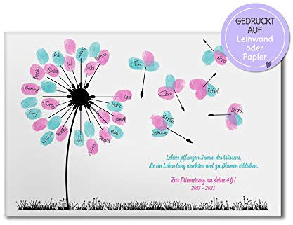 Abschiedsgeschenk Lehrerin, Erzieherin, individuelles, Kindergarten, Grundschule, personalisierbares Fingerabdruckbild, Lehrer geschenk zum Ruhestand, Leinwand gestalten Pusteblume, Heimbüro