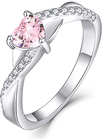 YL Verlobungsring Herz 925 Sterling Silber Oktober Geburtsstein Rosa Zirkonia Kreuz Unendlichkeit Solitaire Ehering Ring für Braut Damen(Größe 54)