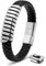 SERASAR Mens Silver Bracelets 23cm Bracelet Mens GiftBox Genuine Leather Cowhide Braided Magnetic Clasp Multilayer Wrap Mans Male Band Jewelry Magnet Accessories