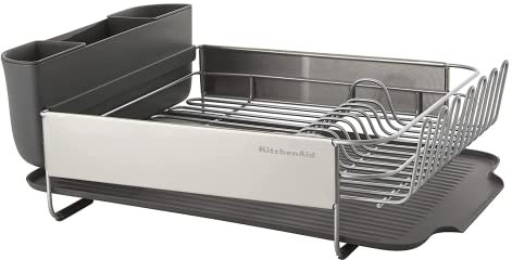 KitchenAid - Estante para Platos de Gran Capacidad, autodrenrenable y Resistente a la oxidación, con Cubierta extraíble, 20.47 Pulgadas, Color Gris