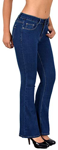 ESRA Bootcut Jeans Damen Hüftjeans Schlaghose Low Waist Wide Leg Weite Hose Schlagjeans bis Übergröße B500