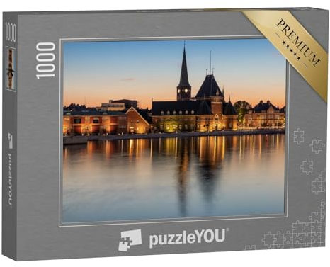 puzzleYOU: Puzzle 1000 Teile „Hafen in Aarhus: Dänemark zur blauen Stunde“ – aus der Puzzle-Kollektion Dänemark, Skandinavien