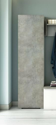 Dmora Armadio Multiuso Fiordaliso, Mobile lineare a 1 Anta e 7 Ripiani, Colonna da Ingresso o Bagno, Scarpiera Moderna, 100% Made in Italy, 50x30h182 cm, Cemento e Bianco
