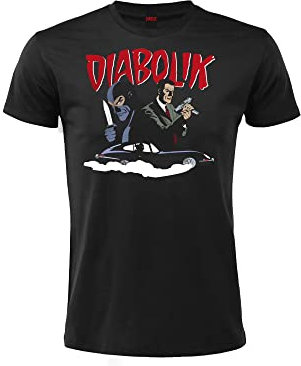 Sabor srl T Shirt Diabolik Ufficiale Modello Diabolik e Ginko. Stampa Frontale. Maniche Corte. 100% Cotone. Unisex. Nera. Taglie da Adulto Ragazzo. (S)
