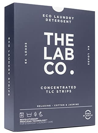 The Lab Co. Laundry Detergent Strips Sheets Eco Ultra-Concentrated Non-Bio Relaxing Fragrance Cotton & Jasmine for Hand and Machine Washing. For up 64 Loads