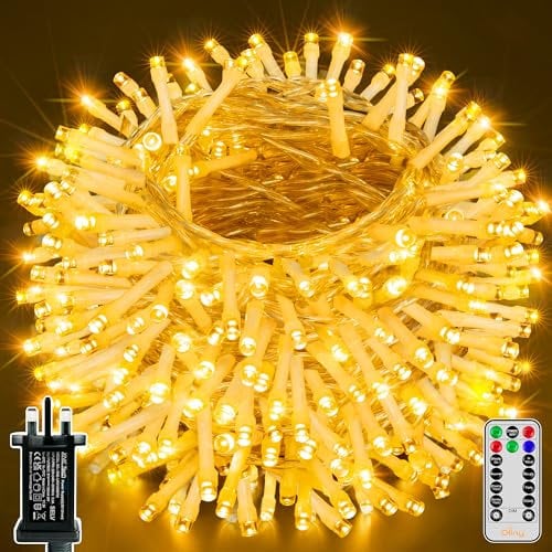 Ollny Fairy Lights Mains Powered, 60m 600 LED Outdoor String Lights, Warm White Waterproof Garden Light with Plug/Timer/8 Modes/Dimmable for Outside/Indoor/Window/Wedding Decorations