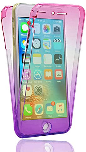 Case For iPhone 7 Plus & iPhone 8 Plus Clear 360 Shockproof Full Body [Front+Back] Soft TPU Phone Cover For Apple iPhone 7+ 8+ (6.5-inch) (Purple+Pink)