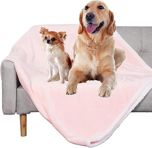 Wasserdichte Hundedecke, waschbare Haustierdecke für Sofabett, flüssigkeitsdichte Hundebettdecke, weiche, strapazierfähige und wendbare Sherpa Fleece-Decke für mittelgroße Hunde (rosa 127x152CM)