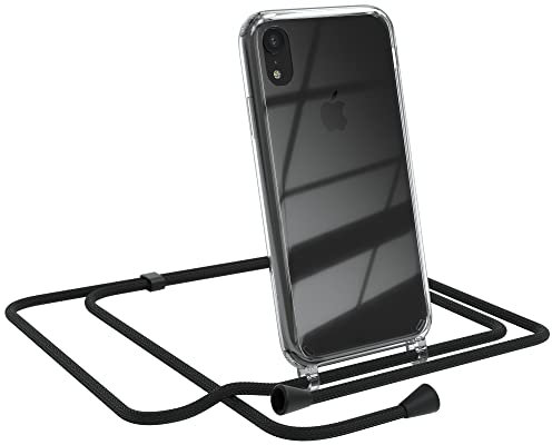 EAZY CASE Handykette kompatibel mit iPhone XR Handyhülle mit Umhängeband, Handykordel mit Schutzhülle, Silikonhülle, Hülle, Stylische Kette für Smartphone, Schwarz - Clips Schwarz