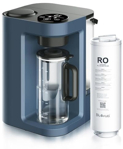 Bluevua RO100ROPOT-LITE Sistema de filtro de agua de ósmosis inversa para encimera, purificación de 6 etapas, purificación de drenaje 2:1, purificador de agua portátil (no requiere instalación) (azul)