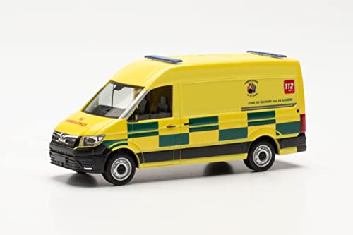 herpa Modellauto Man TGE Krankentransportfahrzeug Belgien, originalgetreu im Maßstab 1:87, Auto Modell für Diorama, Modellbau Sammlerstück, Deko Automodelle aus Kunststoff, Farbe: Mehrfarbig