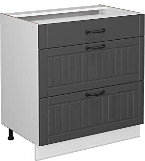 Vicco Küchenunterschrank Fame-Line, Anthrazit/Weiß, 80 cm mit 3 Schubladen, ohne Arbeitsplatte