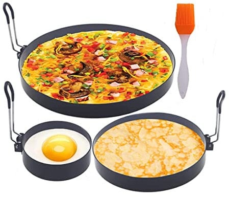 Non-Stick Egg Rings, 4 Inch & 6 Inch & 8 Inch Pancake Rings, Fried Egg Poacher Eggs Mould with Oil Bust for Eggs Omelette Muffin
