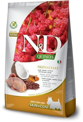 Farmina N&D Quinoa Adult Mini Pellets Hundefutter (Trockenfutter, mit hochwertigen Vitaminen und natürliche Antioxidantien, ohne Mais, Zutaten: Wachtel und Kokosnuss, Portionsgröße: 800 g)