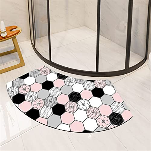 FCS Bathroom Gebogene Duschmatte Halbrund Weiche Kieselgur Badematte, wasserabsorbierend, schnell trocknend, rutschfeste Kieselgur Matte, Badteppich für Rundduschen(Size:45 * 100cm,Color:a)