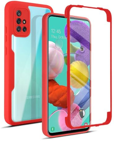 360 Grad Hülle Kompatibel mit Samsung Galaxy A51 | Handyhülle mit eingebautem Displayschutz für Galaxy A51 | Rot