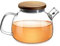 Impolio Teekanne mit Siebeinsatz, Teekanne Glas mit Holzdeckel, Hitzebeständiges Borosilikat Glas, Teekanne mit Edelstahl Sieb, Teekannendesign, Teeservice, Teapot (580ml)