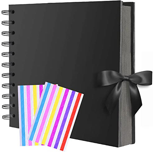 JINYJIA Scrapbook, DIY Handmade Album Scrapbook, Scrap Book with 30 Pages Black Craft Paper 21.5 x 15 cm, Photo Album Craft Paper for Wedding, Birthday,Baby Shower Gifts-A
