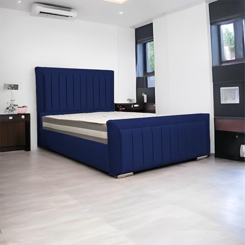 Living Comfort Bedz | Upholstered Sierra Bed | Elegant Plush Velvet headboard & Foot-board Design | ottoman Gas with lift-up storage king size bed frame (Blue, 5ft King gas Lift)