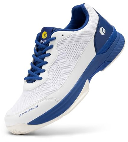 FitVille Extra Weit Tennisschuhe Herren rutschfest Hallenschuhe Atmungsaktiv Badminton Schuhe Bequemen Fitnessschuhe Weiß/Blau 44 EU X-Weit