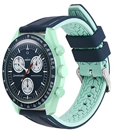 iPartsonline Replacement Band Compatible for Omega X Swatch 20mm Rubber Watch Strap Sport Silicone Wristband (Navy Mint, for Omega X Swatch)