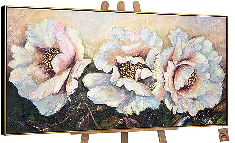 YS-Art Abstrakt Acryl Gemälde auf Leinwand Pfingstrosen handgemalt Wandbilder warme Farben Wohnzimmer modern Wohndekor Bilder Büro Blumen echte Kunst mit Rahmen 200x100 cm