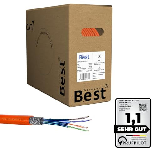 Germany B.e.s.t CAT 7 Netzwerkkabel 50m Verlegekabel S/FTP LAN Kabel – reines Kupfer, 10 Gbit/s, PoE+ geeignet, LSZH, Ethernet Datenkabel für High-Speed-Internet & Netzwerkinstallation