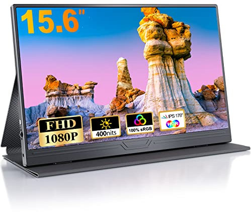 CUIUIC Portable monitor 15.6 Inch,1080P FHD IPS Laptop monitor USB C HDMI Ultra-Thin Display w/Smart Cover & Speaker, External Portable monitor for Laptop PC Phone Mac Xbox PS4/5