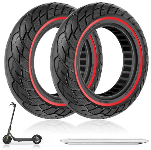 Amitor 10x2.125 Vollgummireifen mit 1 Reifen Montiereisen, 10 Zoll Vollgummireifen E Scooter für Ninebot F20/F30/F40/F65, E Scooter Reifen 10 Zoll Vollgummi Pannensichere & Abriebfeste(Slot 34), 2PCS