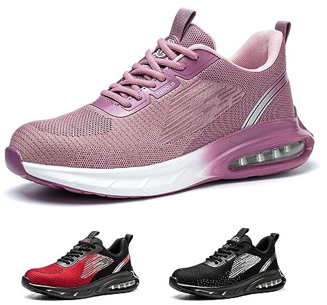 TQGOLD Chaussures de Sécurité Hommes Femme Légère Respirant Basket de Securite Antidérapant Chaussures de Travail avec Embouts en Acier Industrie Protection Sneakers(Rose,39EU)