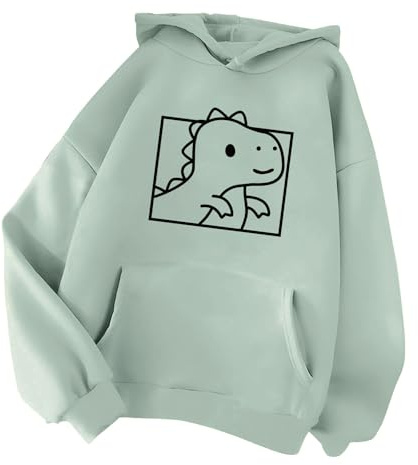 Minetom Damen Kapuzenpullover Langarm Hoodie Kawaii Dinosaurier Hoodies Pulli Teenager Mädchen Mode Casual Sweatshirt Herbst Winter Warme Oberteile mit Kapuze Kordel und Taschen